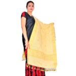 Ghicha Mix Silk Dupatta/Stole/Shawl. Handwoven/Handmade Shawl/Dupatta with Golden Colour with Golden Border for Women/Ladies/Girls. Length : 2.25 Meter, Width : 0.75 Meter.