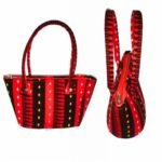Assam Bag - Assam Ethnic Traditional Design Handmade/Handcrafted Ladies Multi Colour Hand Bag - Red Black Red (Multicolored)