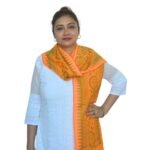 Aronai,Bodo,Boro Traditional Ethnic Dress (MUFFLER/SCARF/STOLE-UNISEX) with different Design woven with varied colors. Color : Orange & Green Mix. Size : (195x28) cm