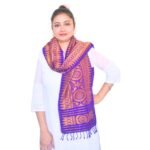 Boro Aronai,Bodo Traditional Ethnic Dress (MUFFLER/SCARF/STOLE-UNISEX) with different Design woven with varied colors. Color : Dark Blue & Golden Mix. Size : (195x28) cm