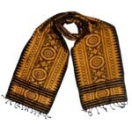 Bodo,Boro Traditional Handwoven Ethnic Dress Aronai (MUFFLER/SCARF/STOLE-UNISEX) with different Design woven with varied colors. Color : Black & Golden Size (190x30) cm