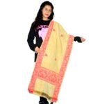 Ghicha Mix Silk Dupatta/Stole/Shawl. Handwoven/Handmade Shawl/Dupatta with Golden Colour with Red Border for Women/Ladies/Girls. (L:2.24 Meter, Width :0 .75 Meter)