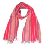 Rabha Traditional Muffler/Scraf/Stole.Handwoven in Red colour with cross stripes/border of different color