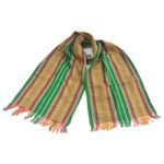Rabha Traditional Muffler/Scraf/Stole/Scarves. Handwoven in Green colour with stripes/border of different multicolor.